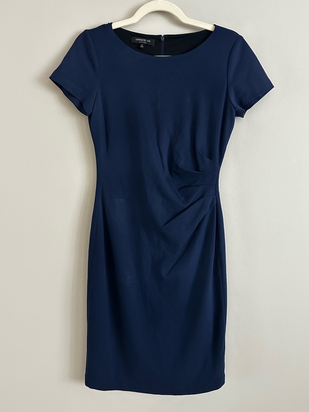 Lafayette 148 New York Navy Twist Ruched Waist Sheath Dress Size 4